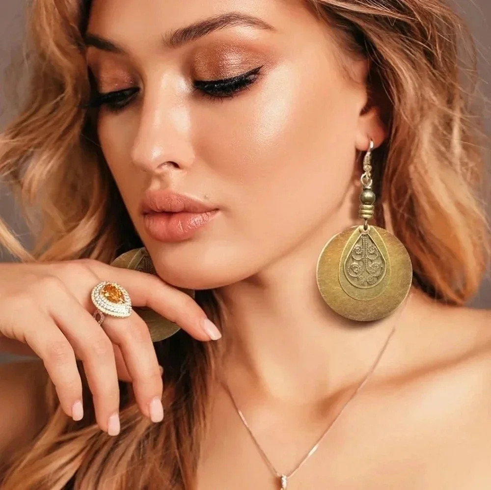 Golden Bohemian Dangle Earrings - Picture 3 of 4